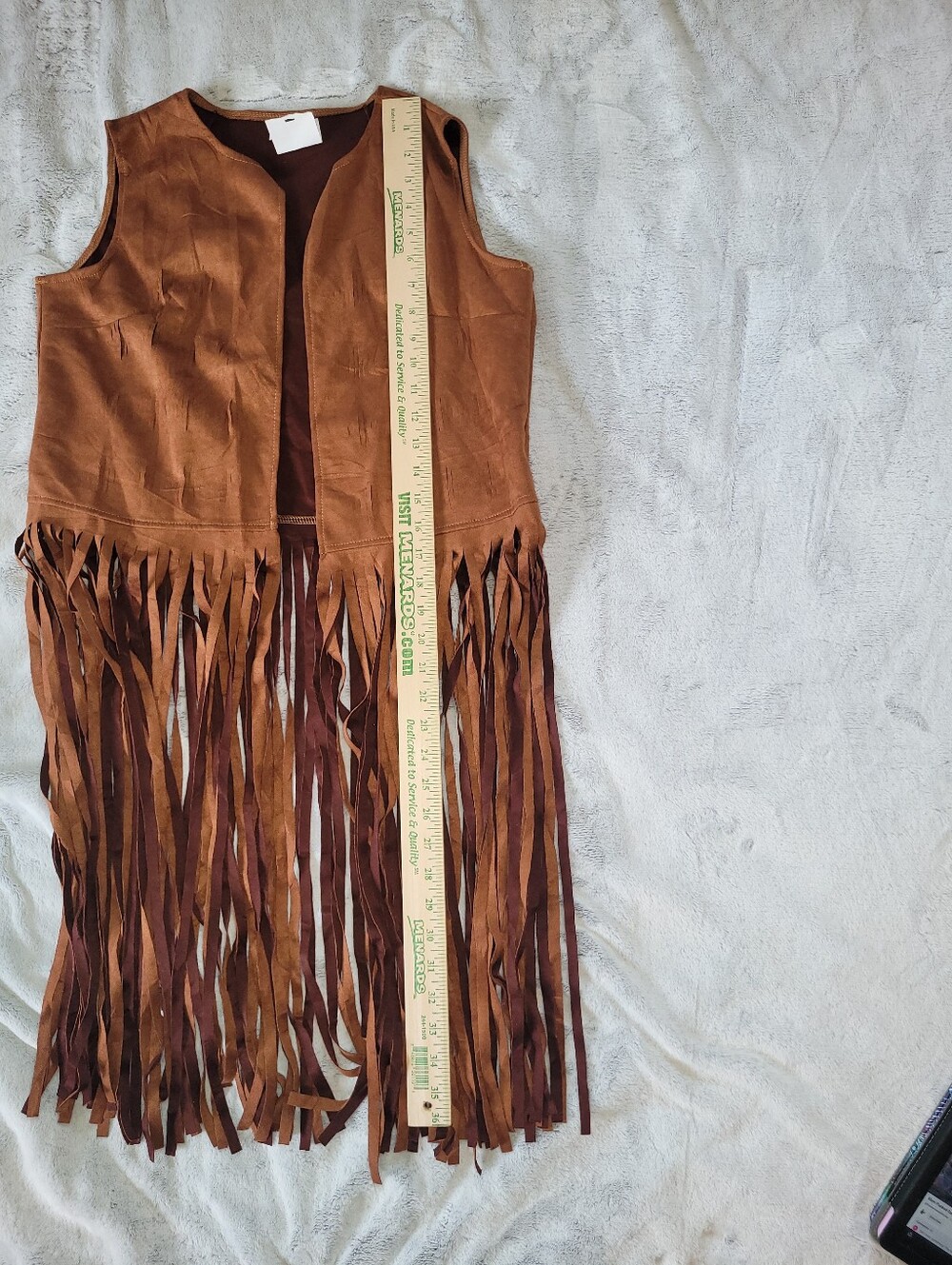 Womens Size Large Faux Suede Leather Brown Fringe Vest Bohemian Concert Festival - Picture 5 of 11